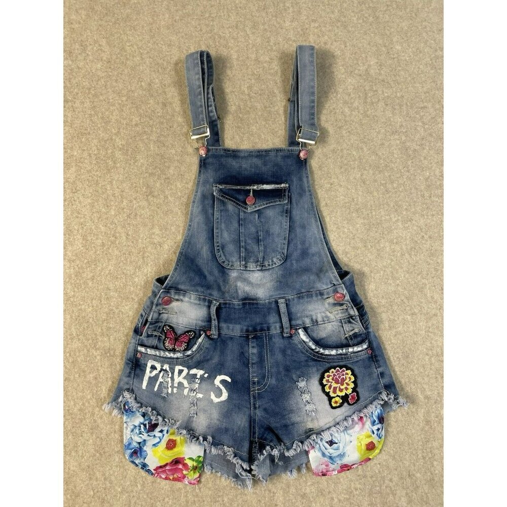 Denimland Paris Collection Jean Shortalls Fray Hem Open Back Med Fun Shorts JR's